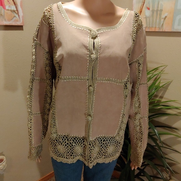 MINT CROCHET & SUEDE JACKET/TOP - Picture 1 of 6